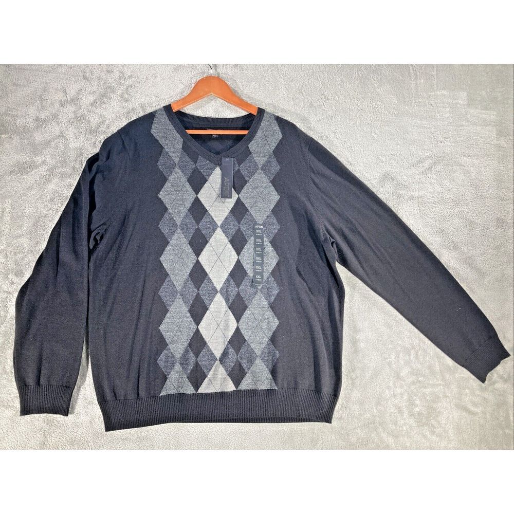Apt 9 Sweater Men's Size XXL Black And Gray Merino Argyle V‎ Neck New With Tags